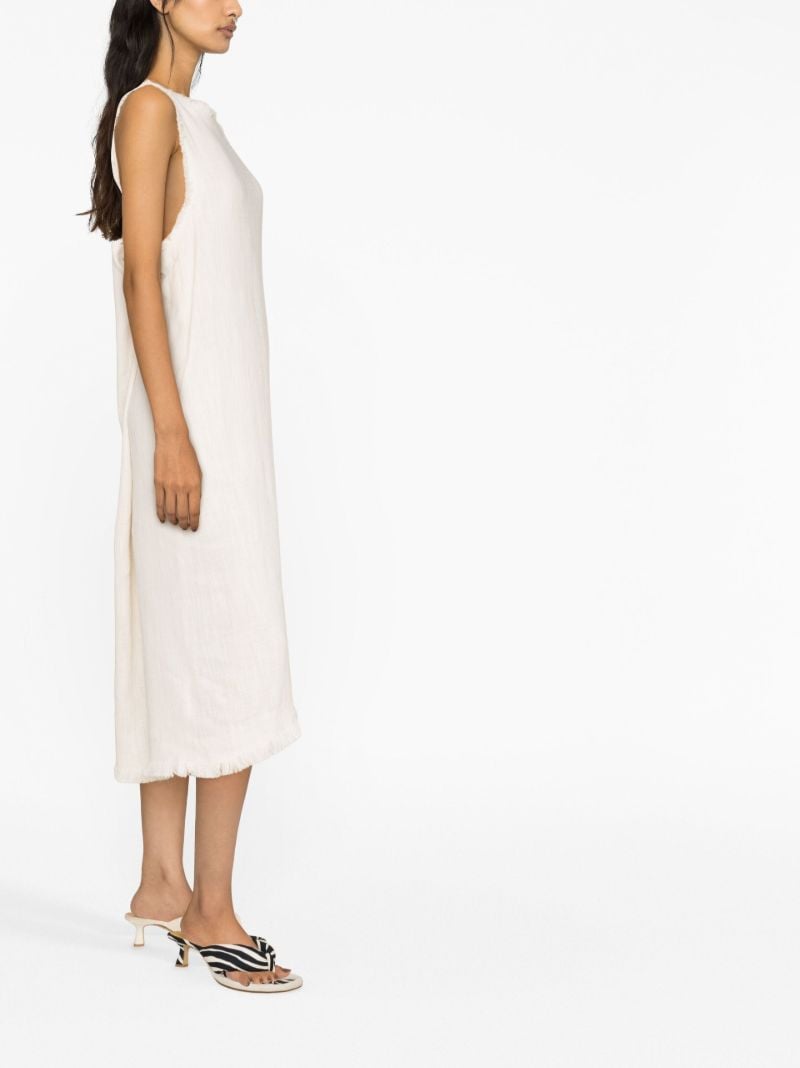 White Sleeveless Fringed Midi Dress