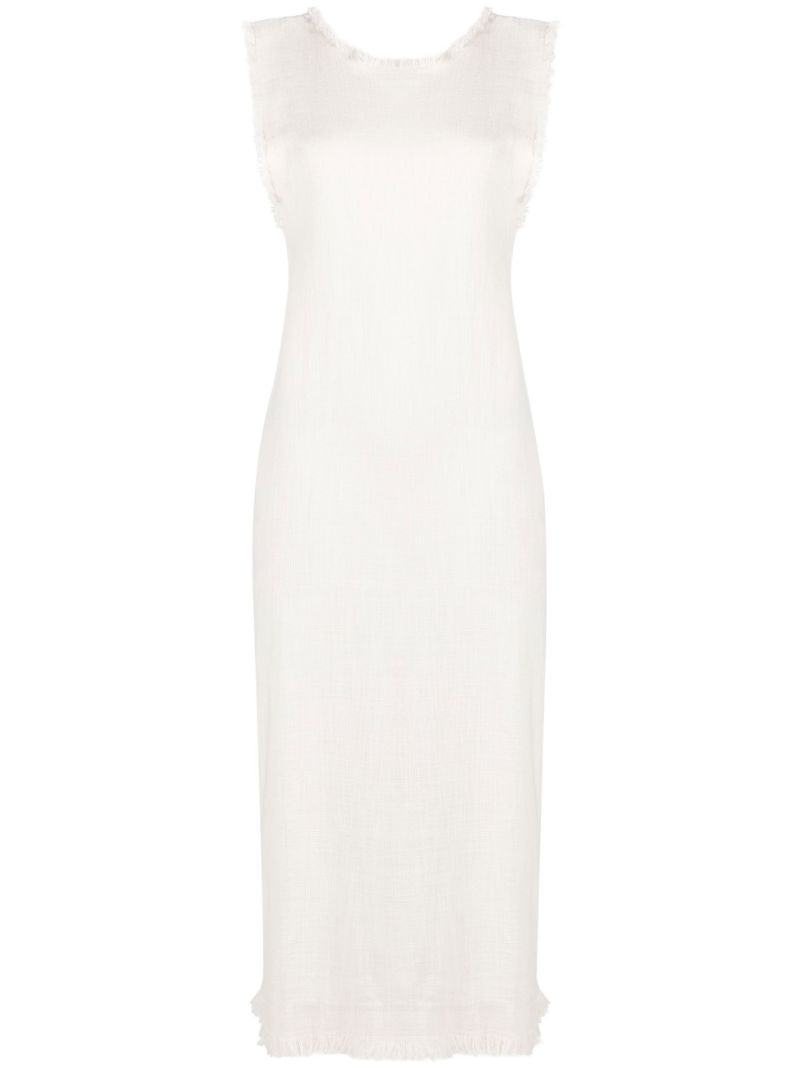 White Sleeveless Fringed Midi Dress