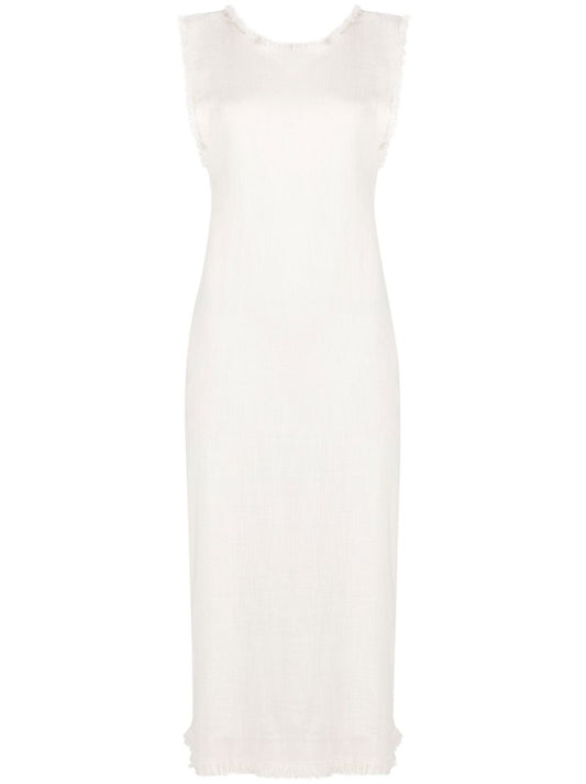 White Sleeveless Fringed Midi Dress