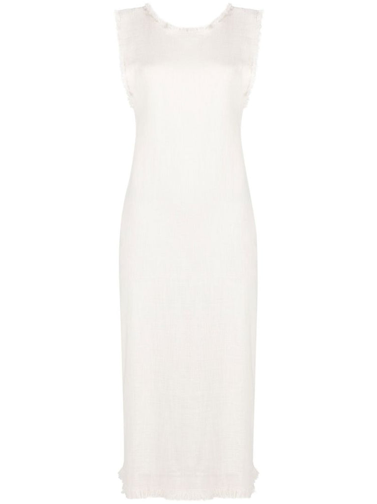 White Sleeveless Fringed Midi Dress