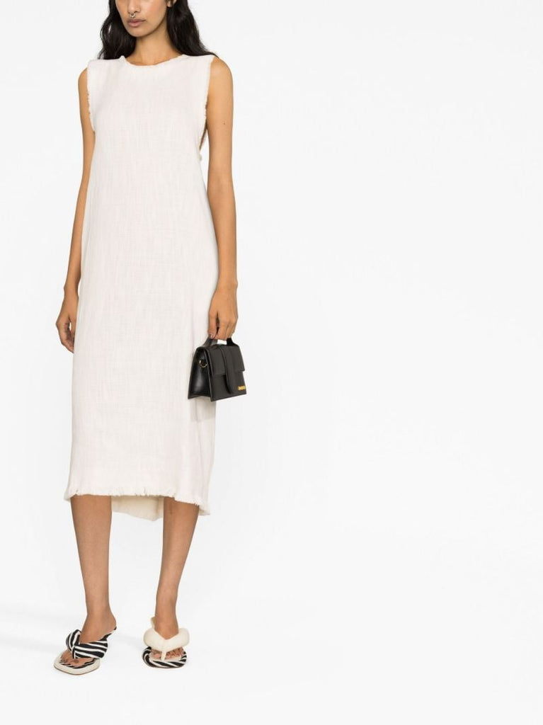White Sleeveless Fringed Midi Dress