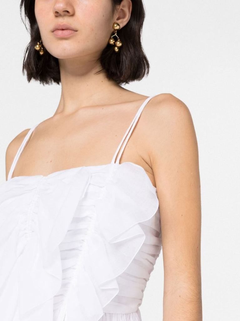 White Ruffled Ramie Midi Dress