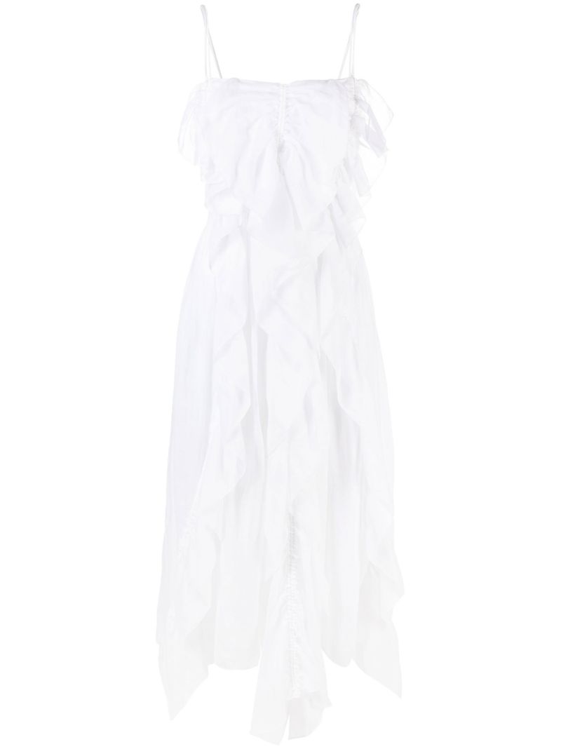 White Ruffled Ramie Midi Dress