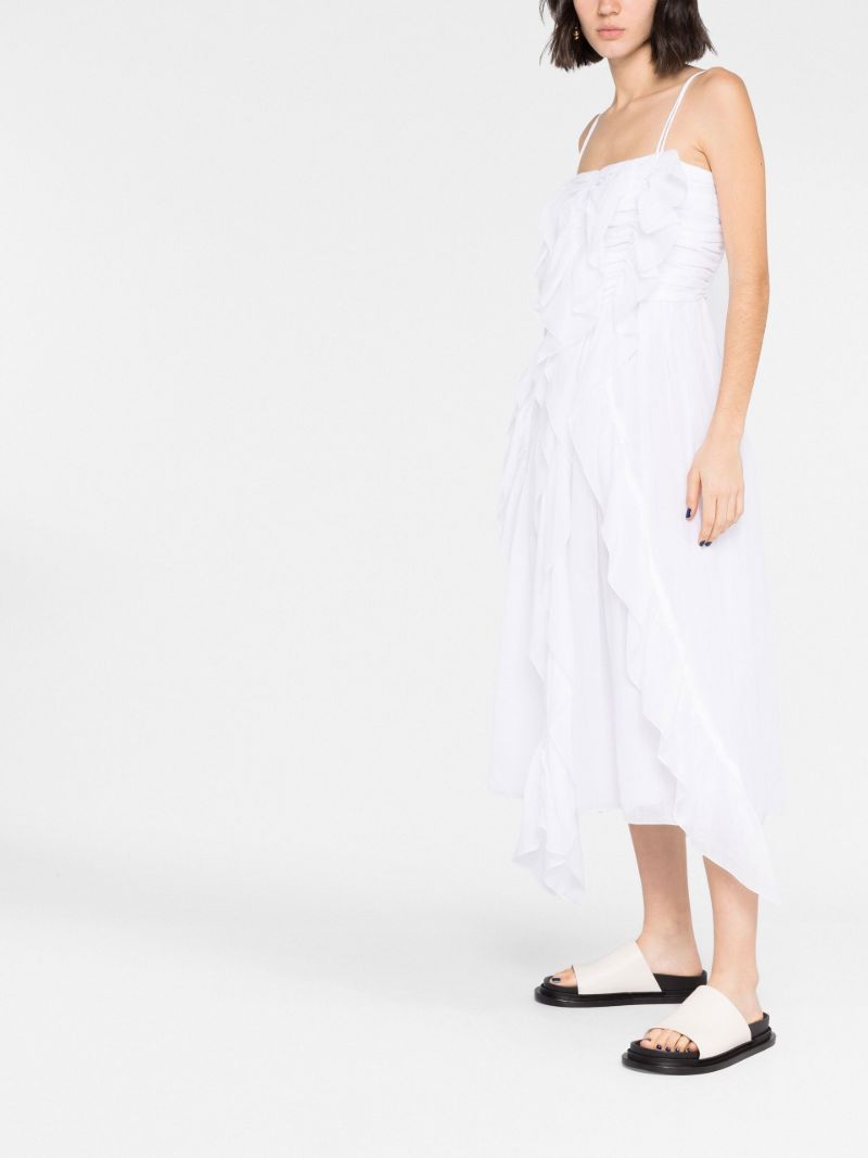 White Ruffled Ramie Midi Dress