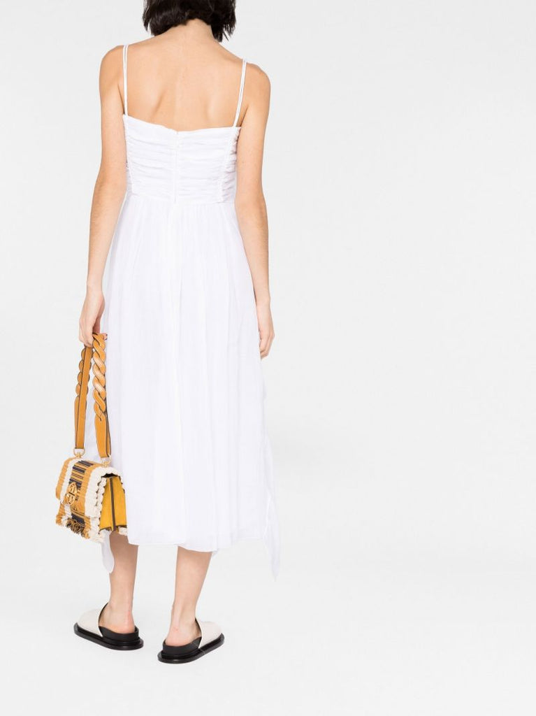 White Ruffled Ramie Midi Dress