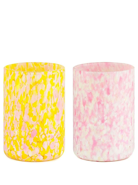Yellow and Pink Macchia Glass Tumbler Set