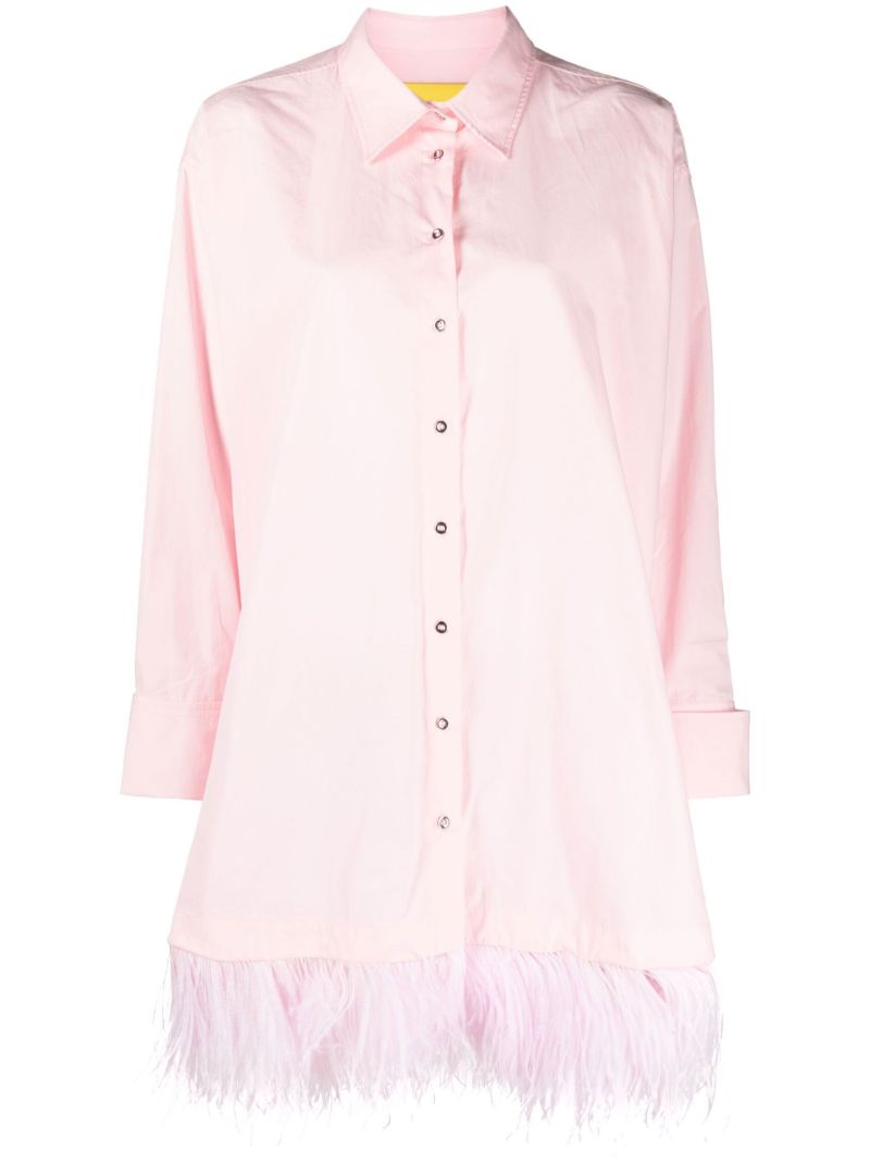 Pink Feather-trim Shirt Dress