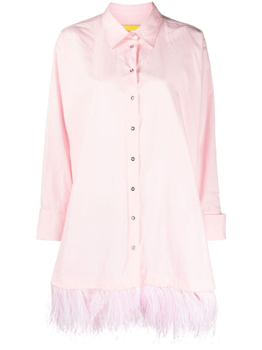 Pink Feather-trim Shirt Dress