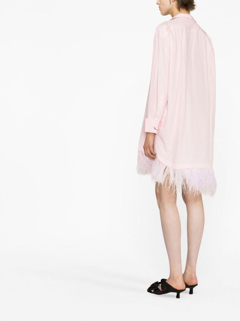 Pink Feather-trim Shirt Dress