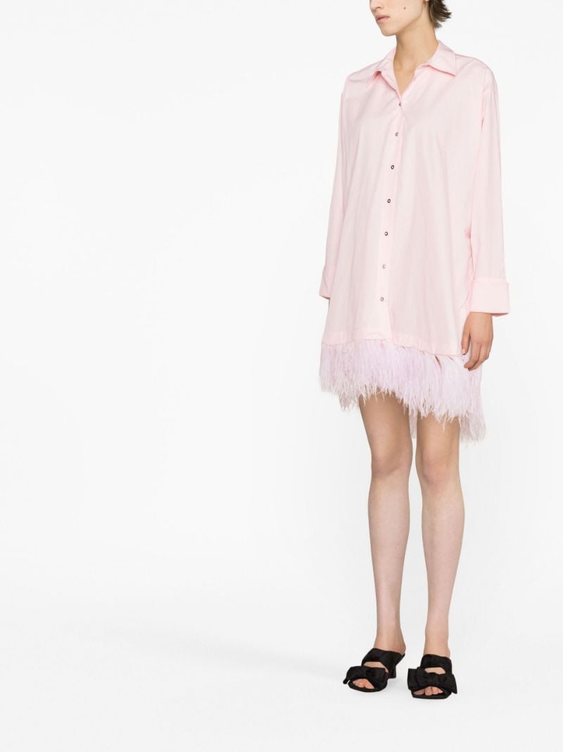 Pink Feather-trim Shirt Dress