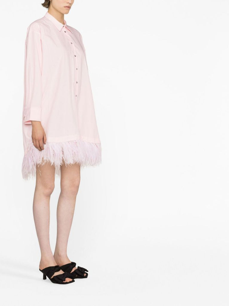 Pink Feather-trim Shirt Dress