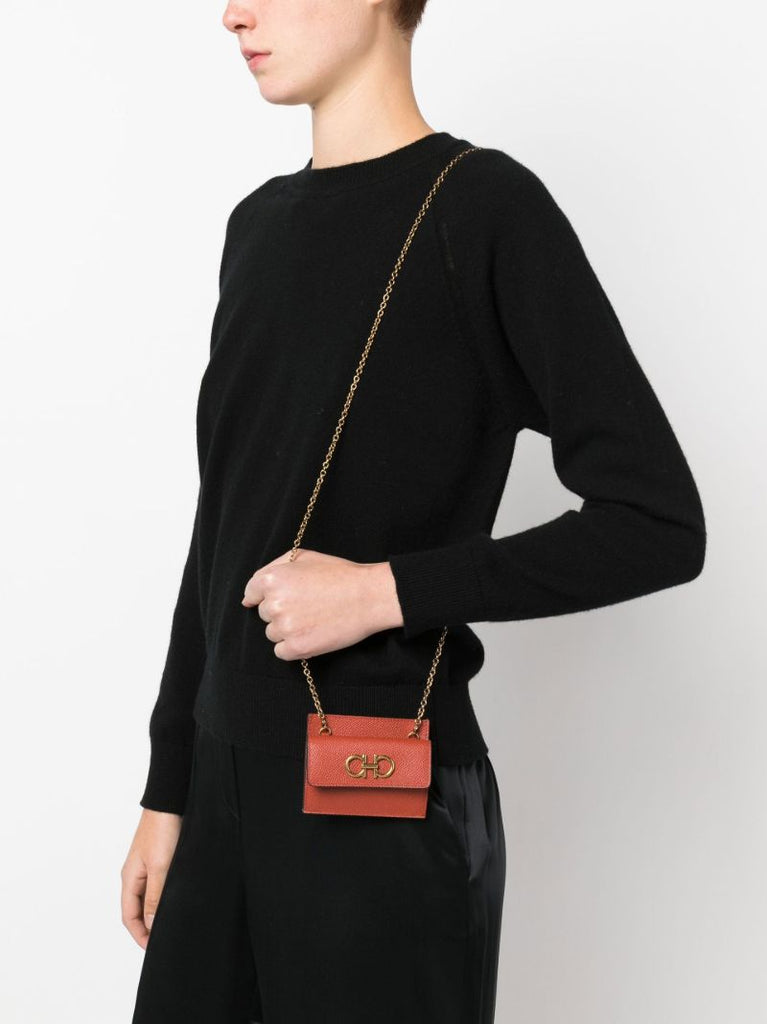 Orange Gancini Mini Leather Cross Body Bag
