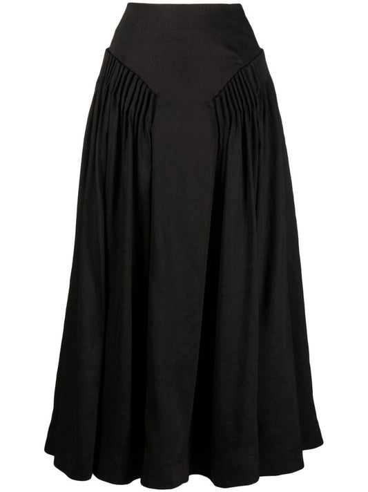 Black Yves Pleated Midi Skirt