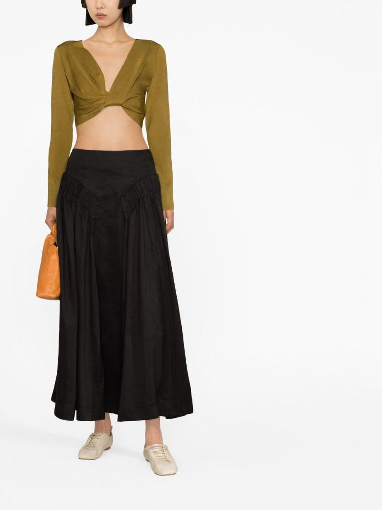 Black Yves Pleated Midi Skirt