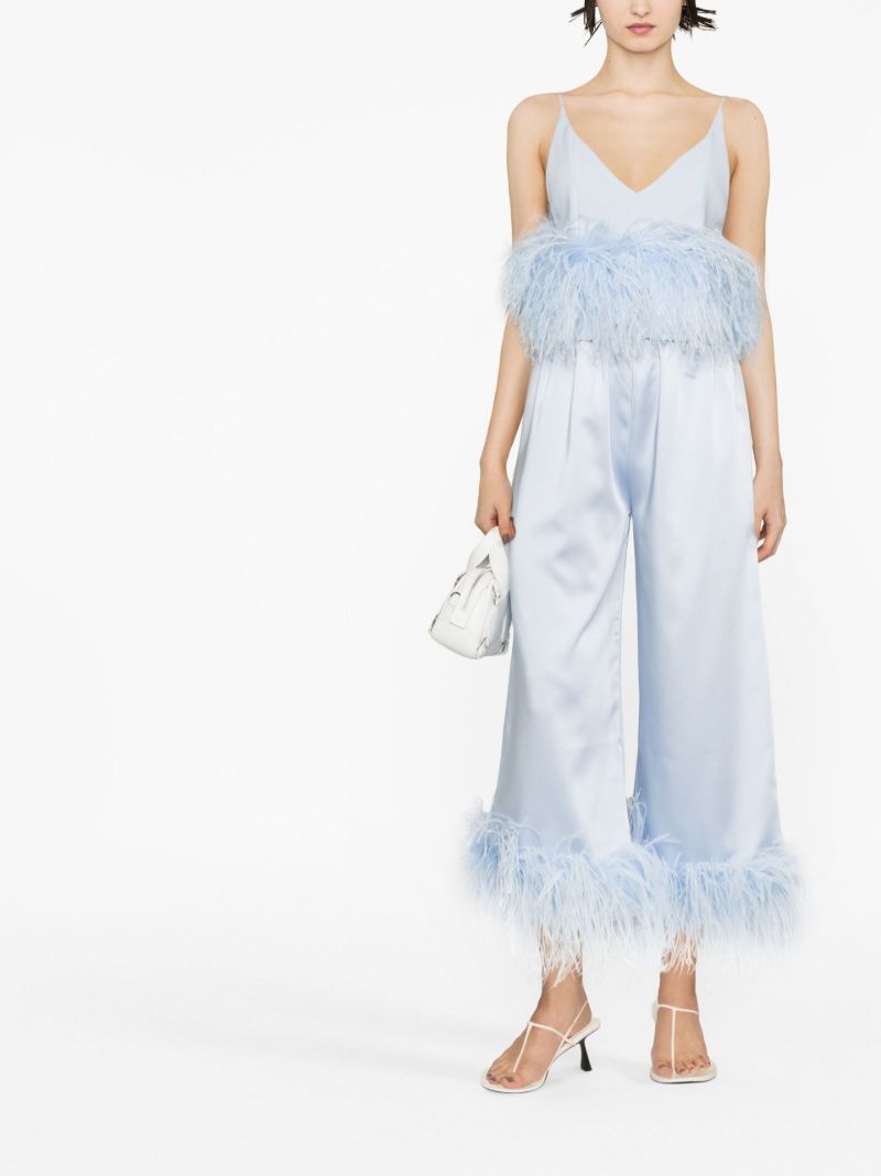 Blue Mandrake Feather-trim Trousers