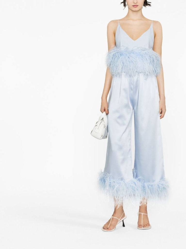 Blue Mandrake Feather-trim Trousers