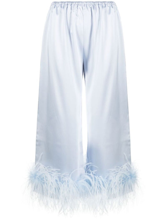 Blue Mandrake Feather-trim Trousers