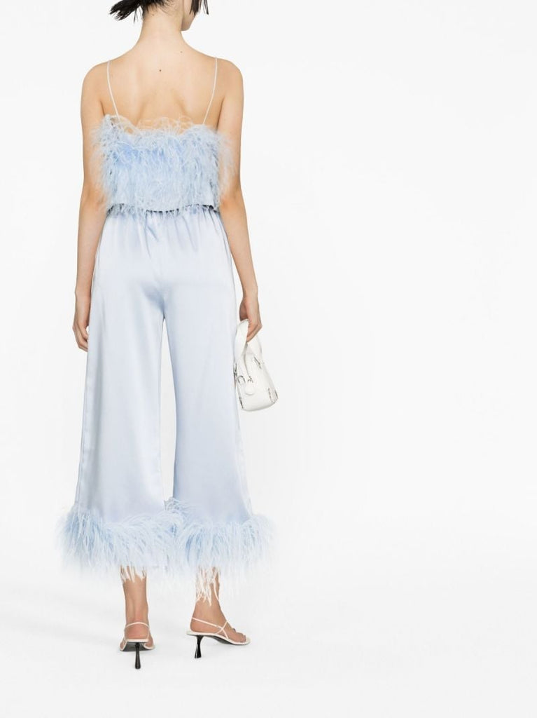 Blue Mandrake Feather-trim Trousers