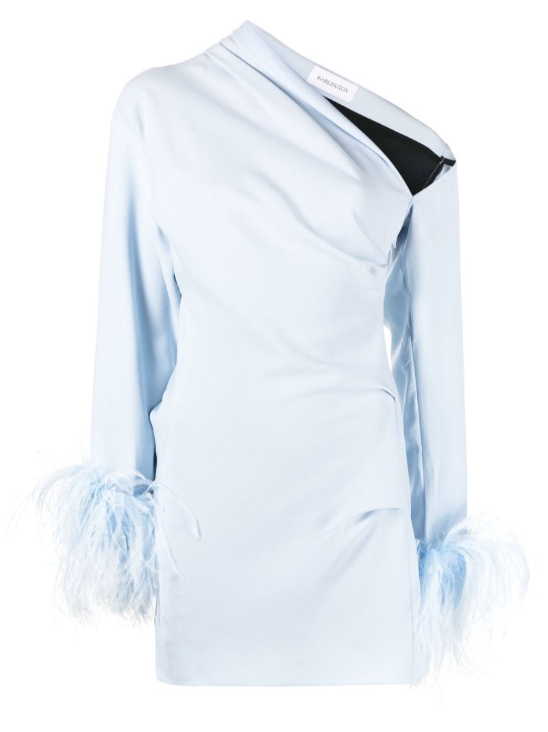 Blue Adelaide Feather Trim Mini Dress