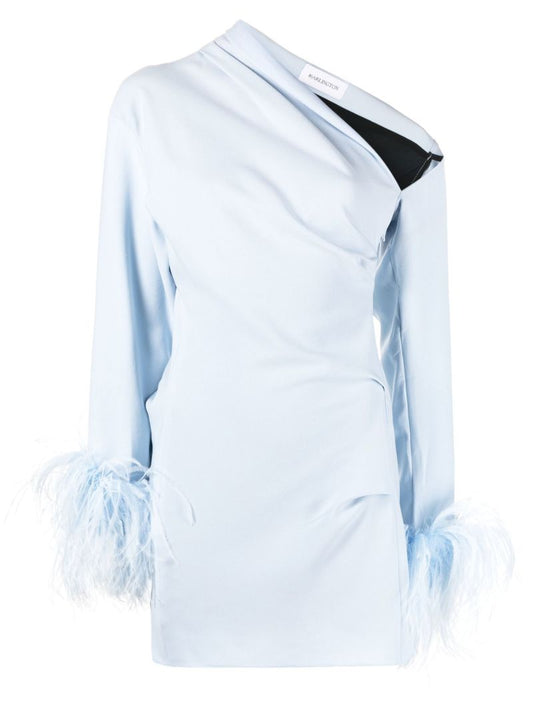 Blue Adelaide Feather Trim Mini Dress