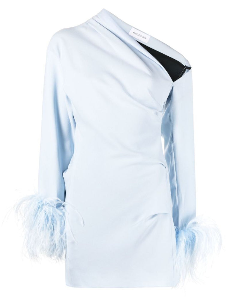 Blue Adelaide Feather Trim Mini Dress