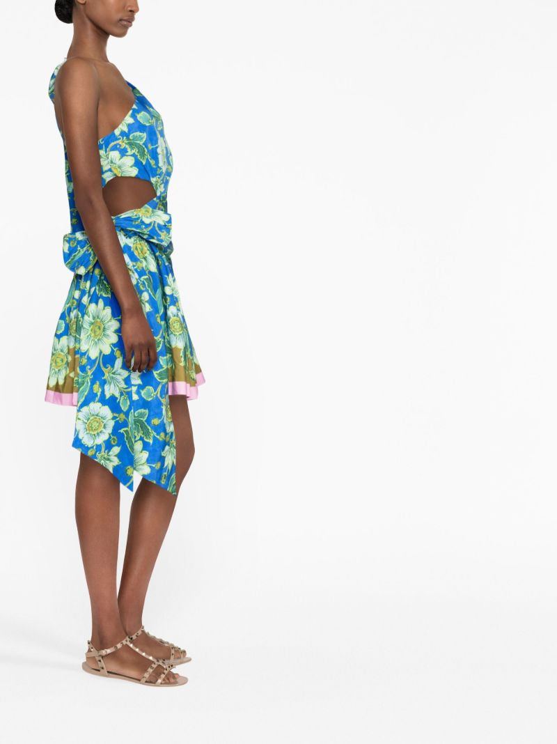 Blue Winnie Floral-print One-shoulder Mini Dress
