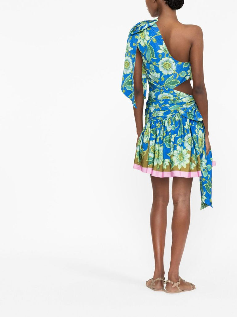 Blue Winnie Floral-print One-shoulder Mini Dress