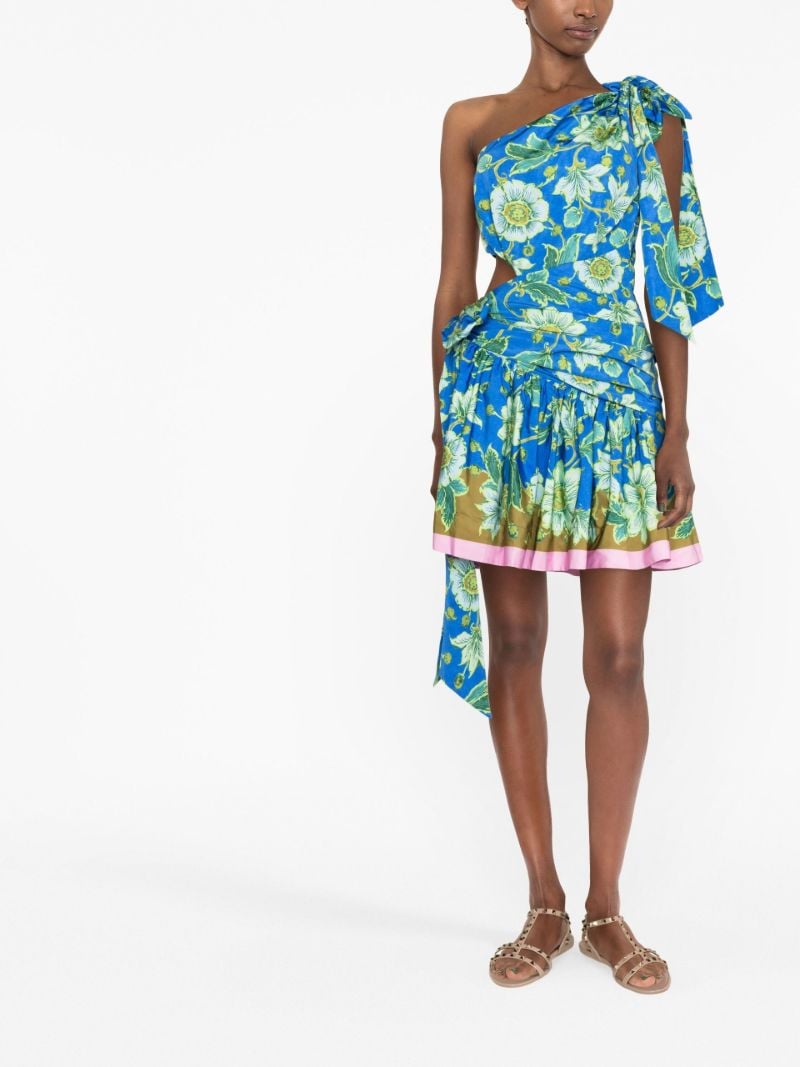 Blue Winnie Floral-print One-shoulder Mini Dress