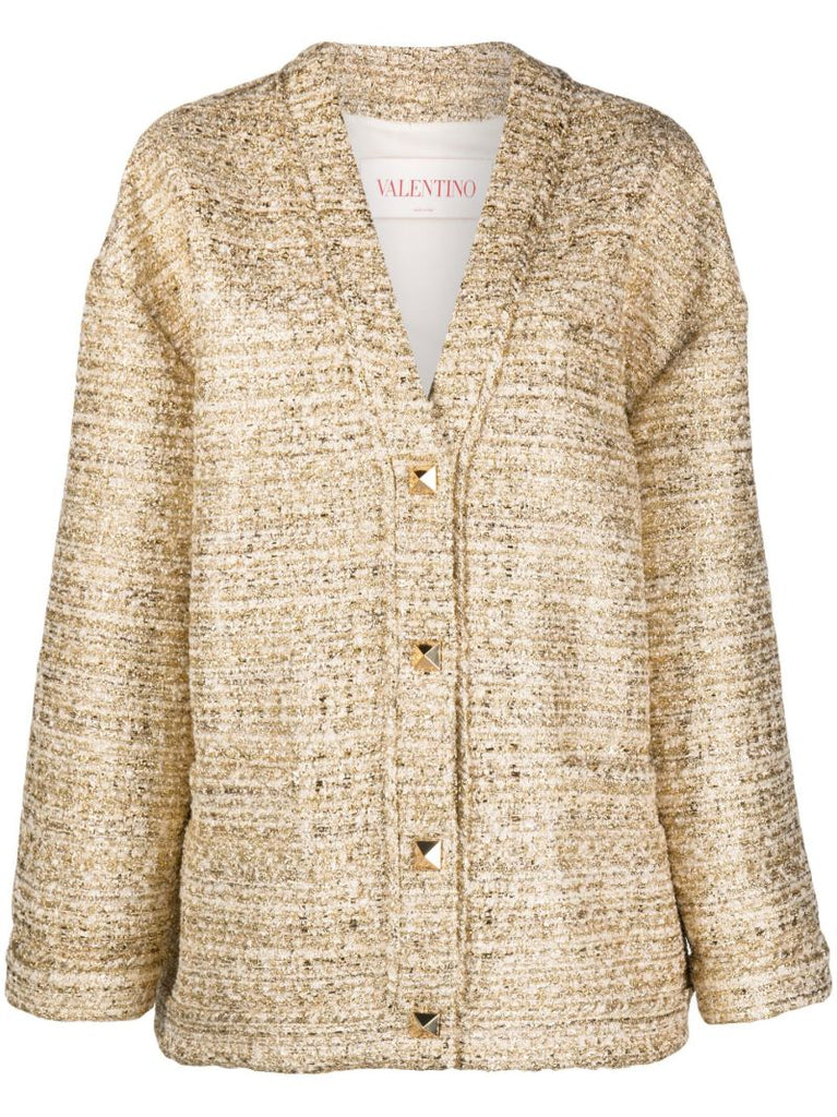 Gold Roman Stud Metallic Tweed Jacket
