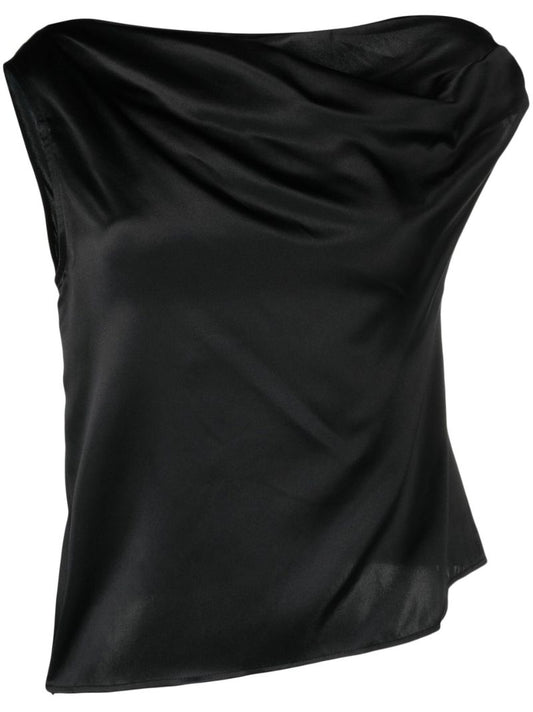 Black Annika One-shoulder Silk Top