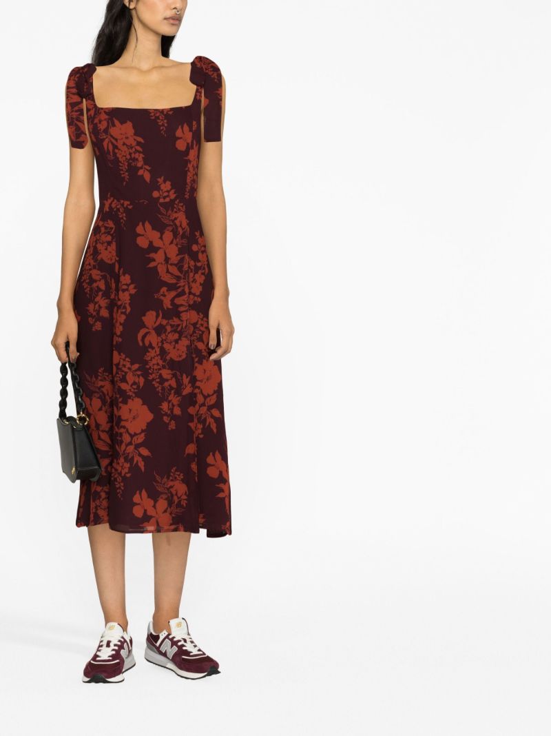 Red Twilight Floral Print Midi Dress