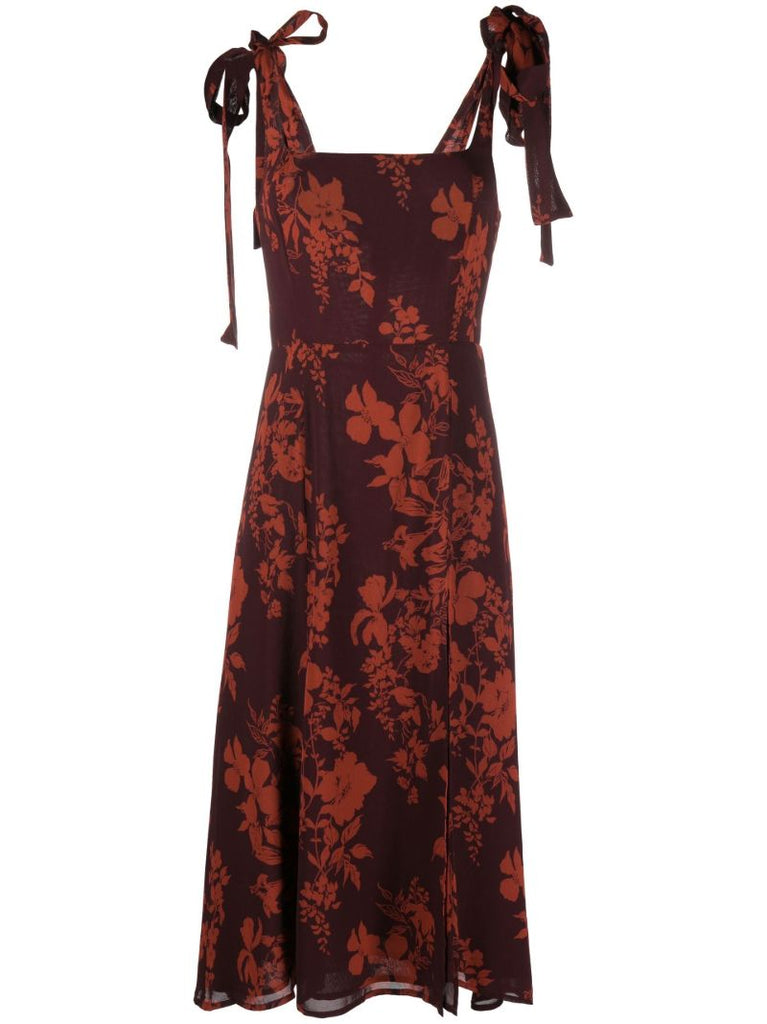 Red Twilight Floral Print Midi Dress