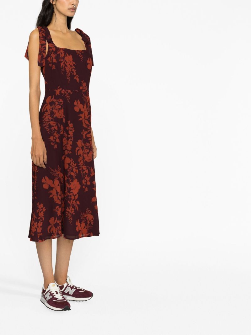 Red Twilight Floral Print Midi Dress