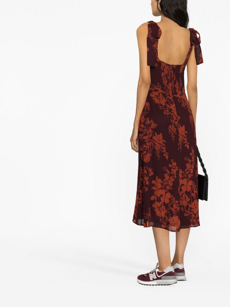 Red Twilight Floral Print Midi Dress