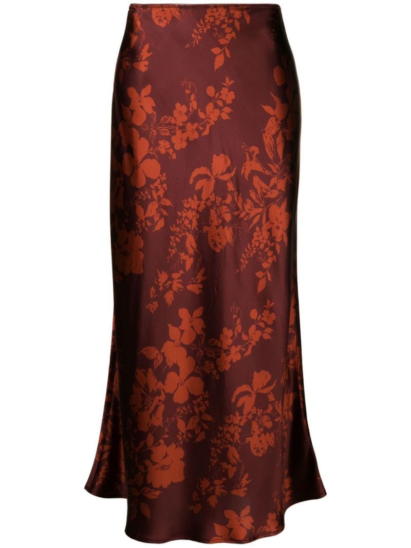 Red Layla Floral Print Silk Midi Skirt