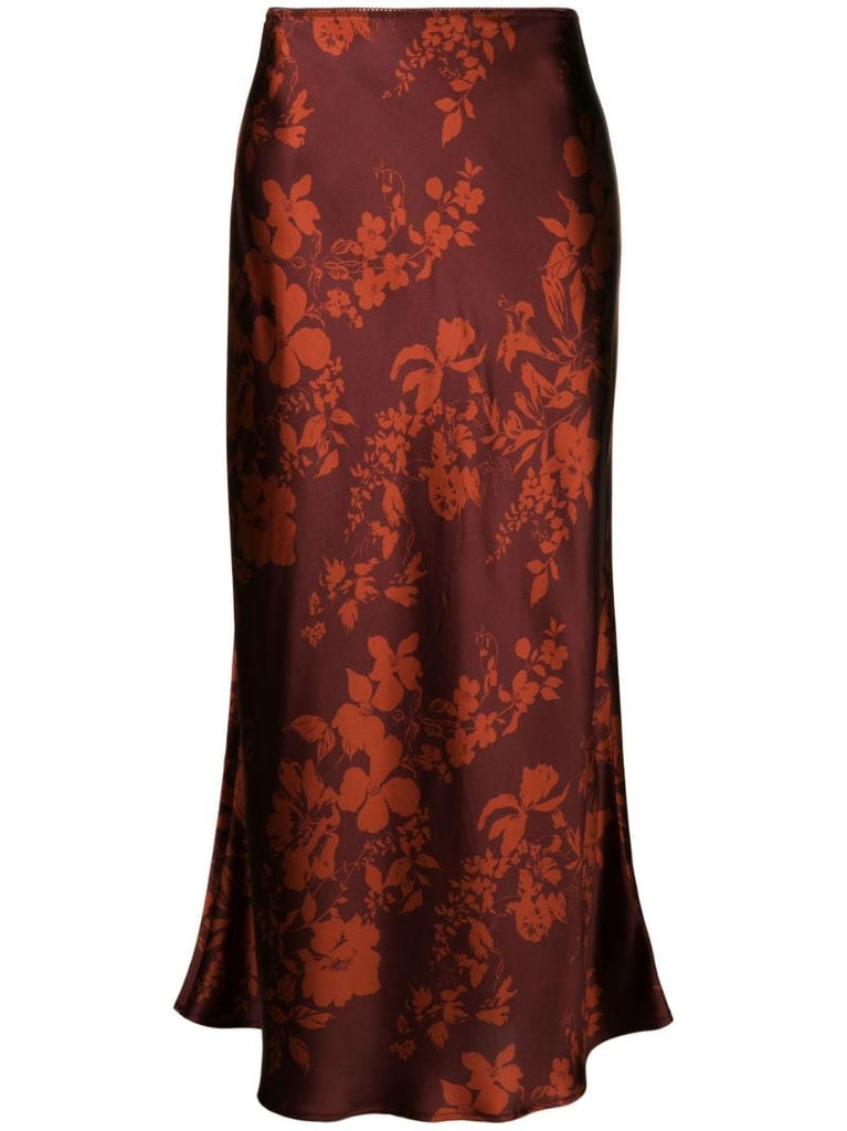 Red Layla Floral Print Silk Midi Skirt