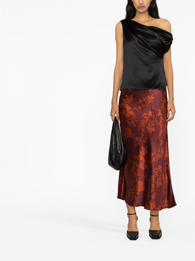 Red Layla Floral Print Silk Midi Skirt