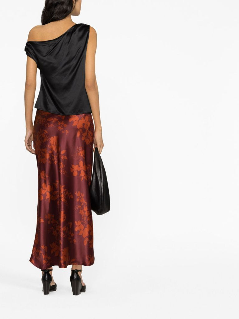 Red Layla Floral Print Silk Midi Skirt