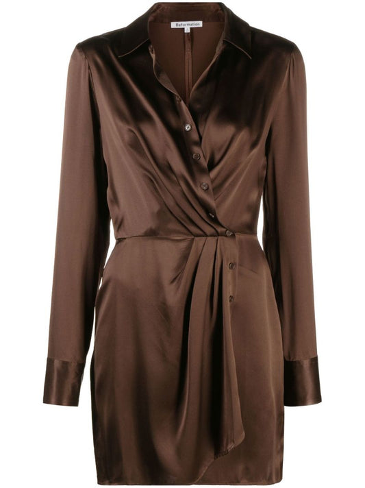 Brown Alaine Silk Wrap Shirtdress