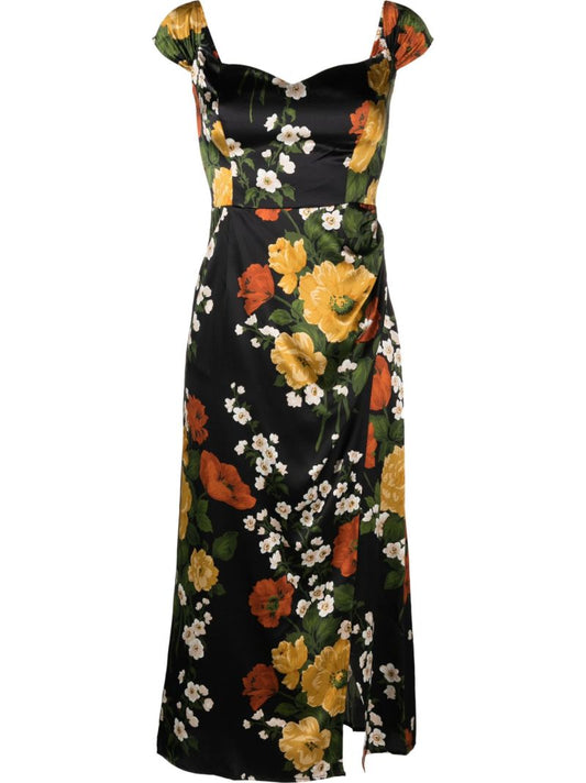 Black Genesis Floral Print Silk Dress