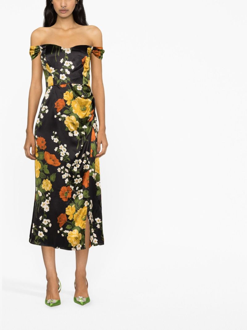 Black Genesis Floral Print Silk Dress