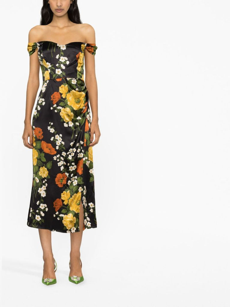 Black Genesis Floral Print Silk Dress