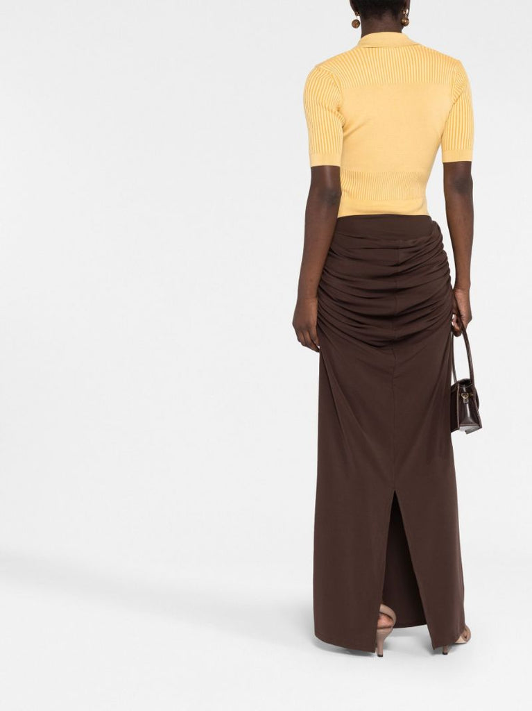 Brown Draped Maxi Skirt