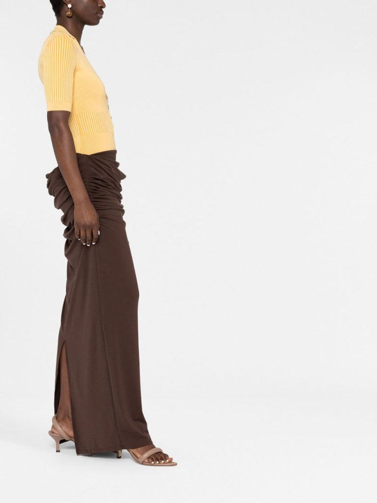 Brown Draped Maxi Skirt