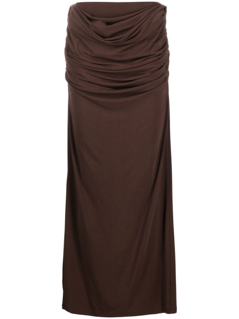 Brown Draped Maxi Skirt
