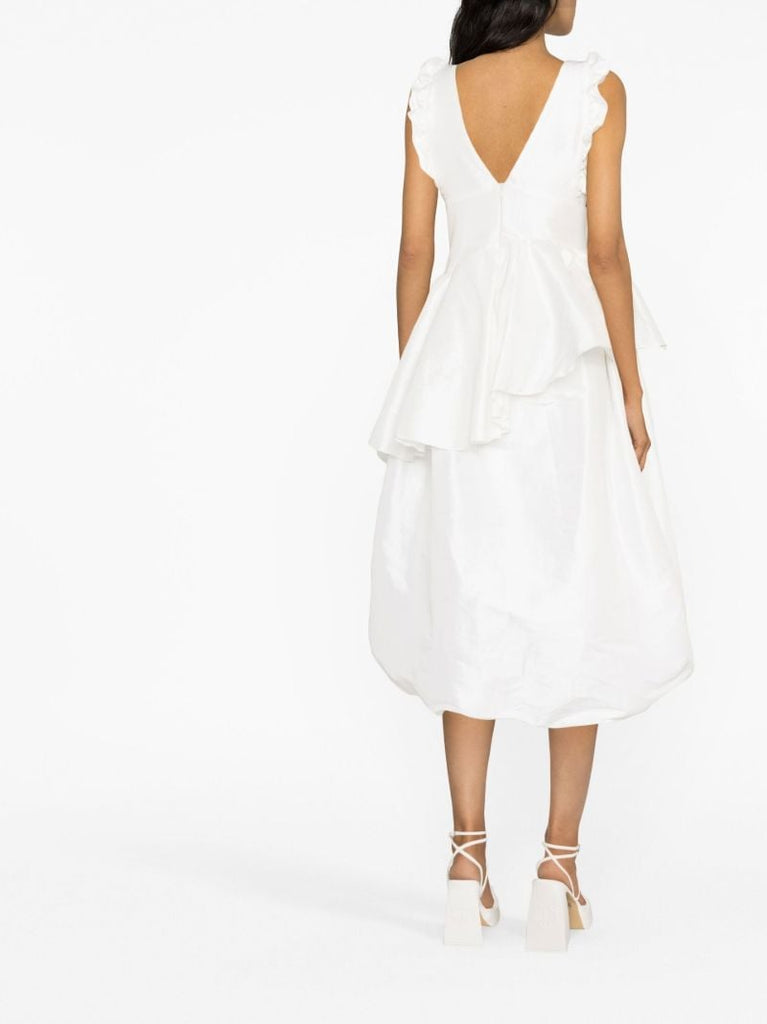 White Lori Ruffled Midi Dress