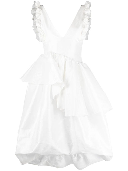 White Lori Ruffled Midi Dress