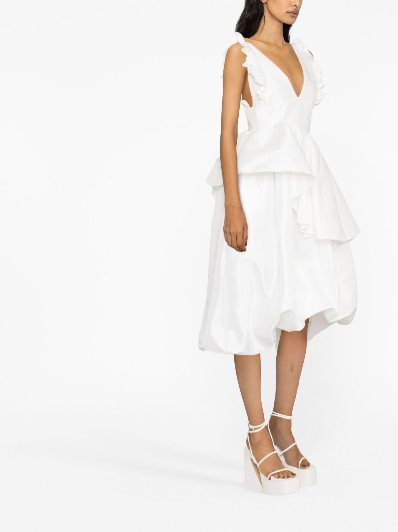 White Lori Ruffled Midi Dress