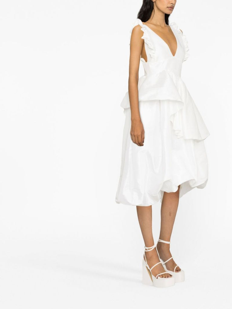 White Lori Ruffled Midi Dress