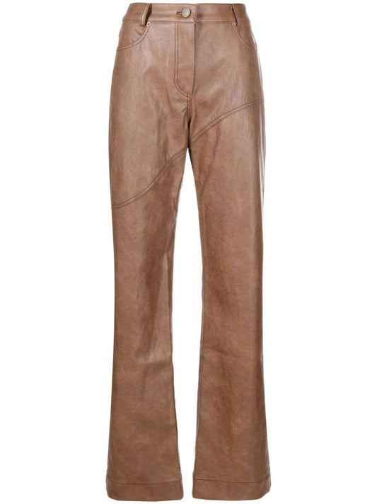 Brown Laney Vegan Leather Straight-leg Trousers